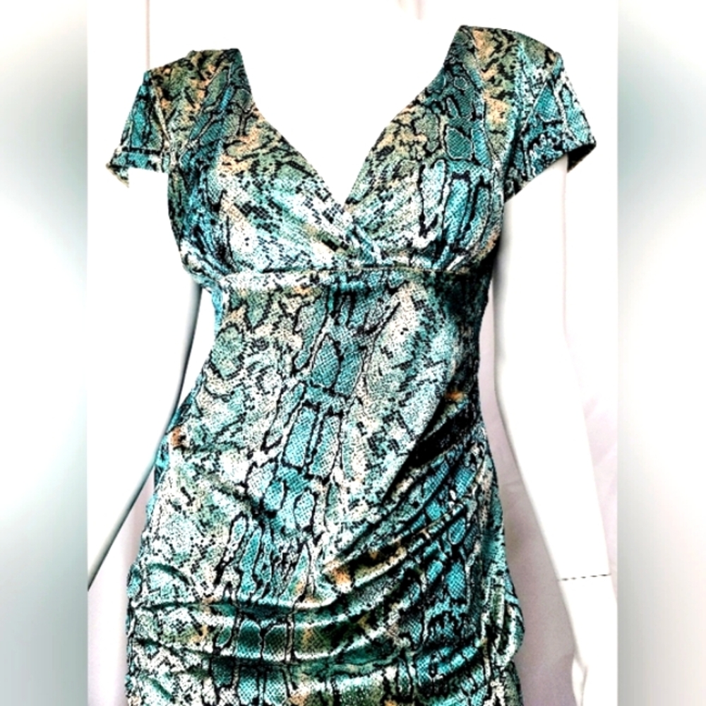 Tatyana Blue and Black Snake Print Midi Dress